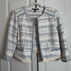 White House Black Market Blue and White Striped Blazer with Fringe